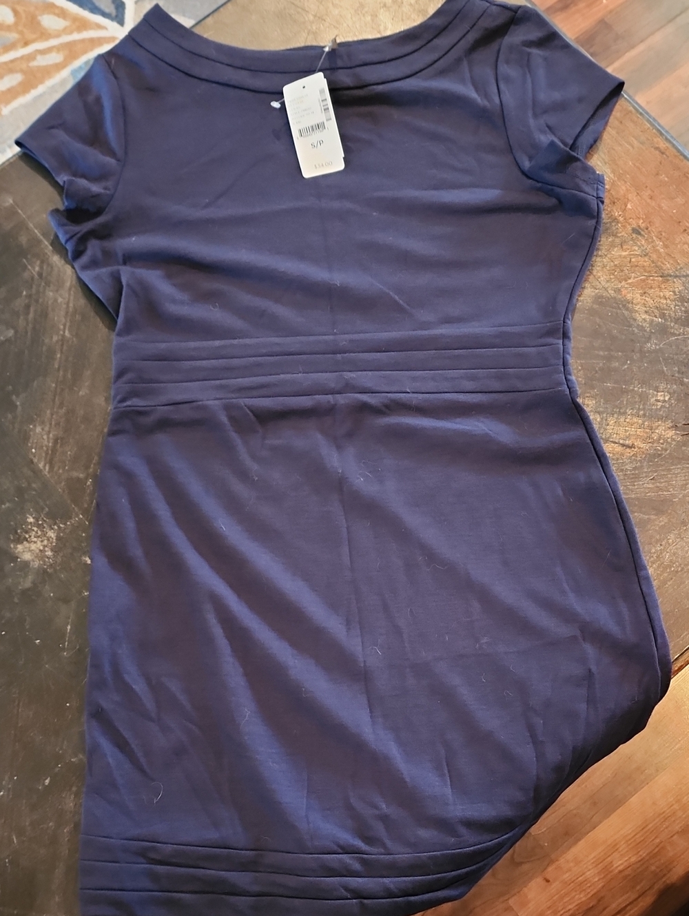 THYME Navy Short-Sleeve Ponte Tunic with Waist Paneling Maternity